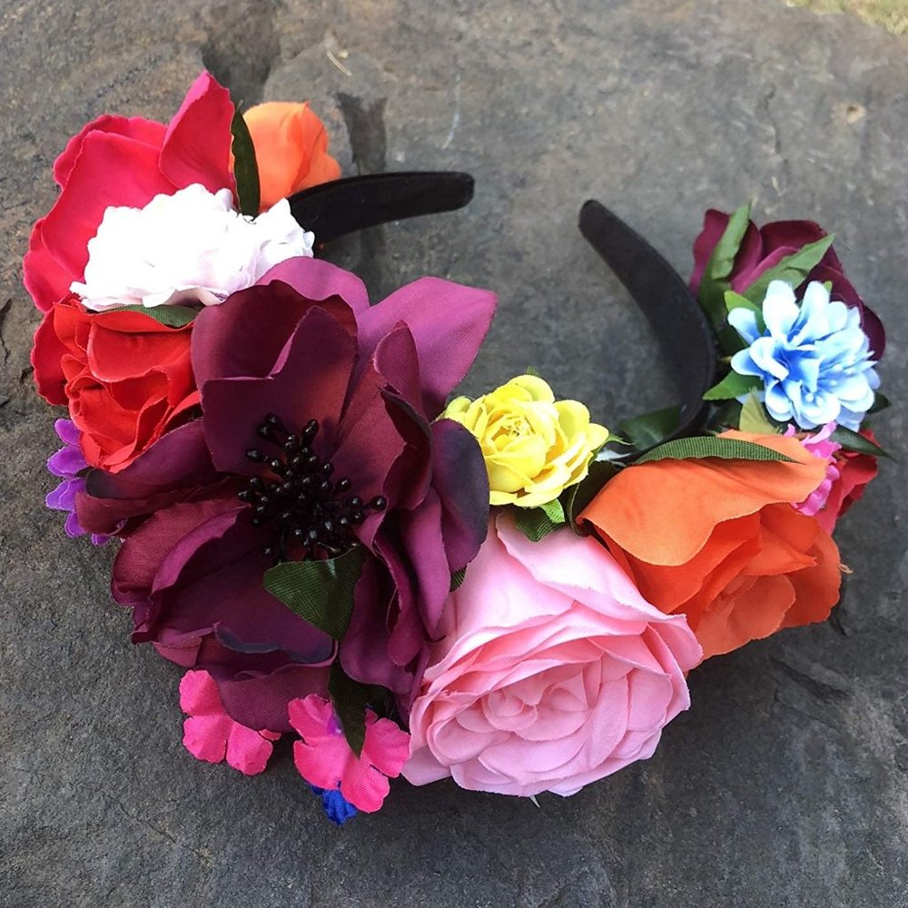DreamLily Frida Kahlo Mexican Flower Crown Headband Party Costume Dia de Los